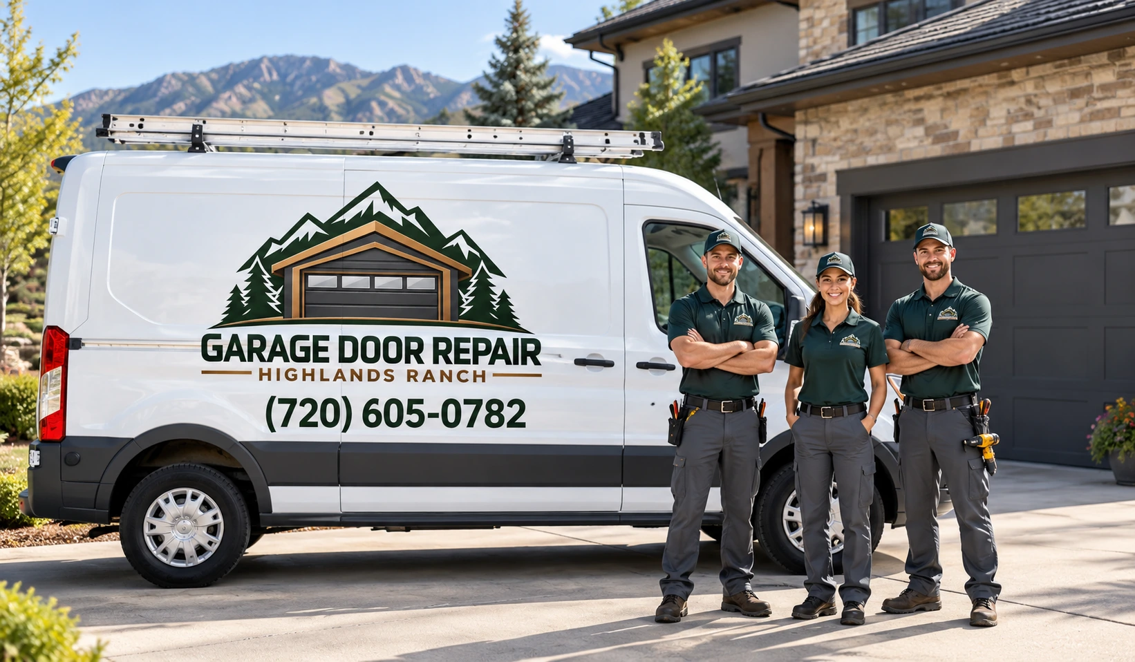 Garage Door Repair Highlands Ranch Service Team Beside Branded Van