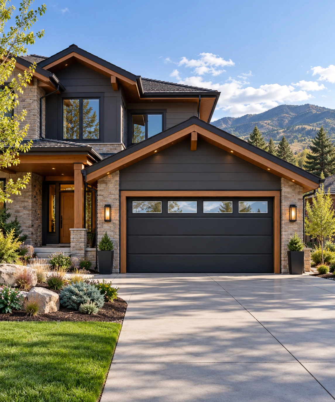 Elegant Home Exterior With Premium Garage Door