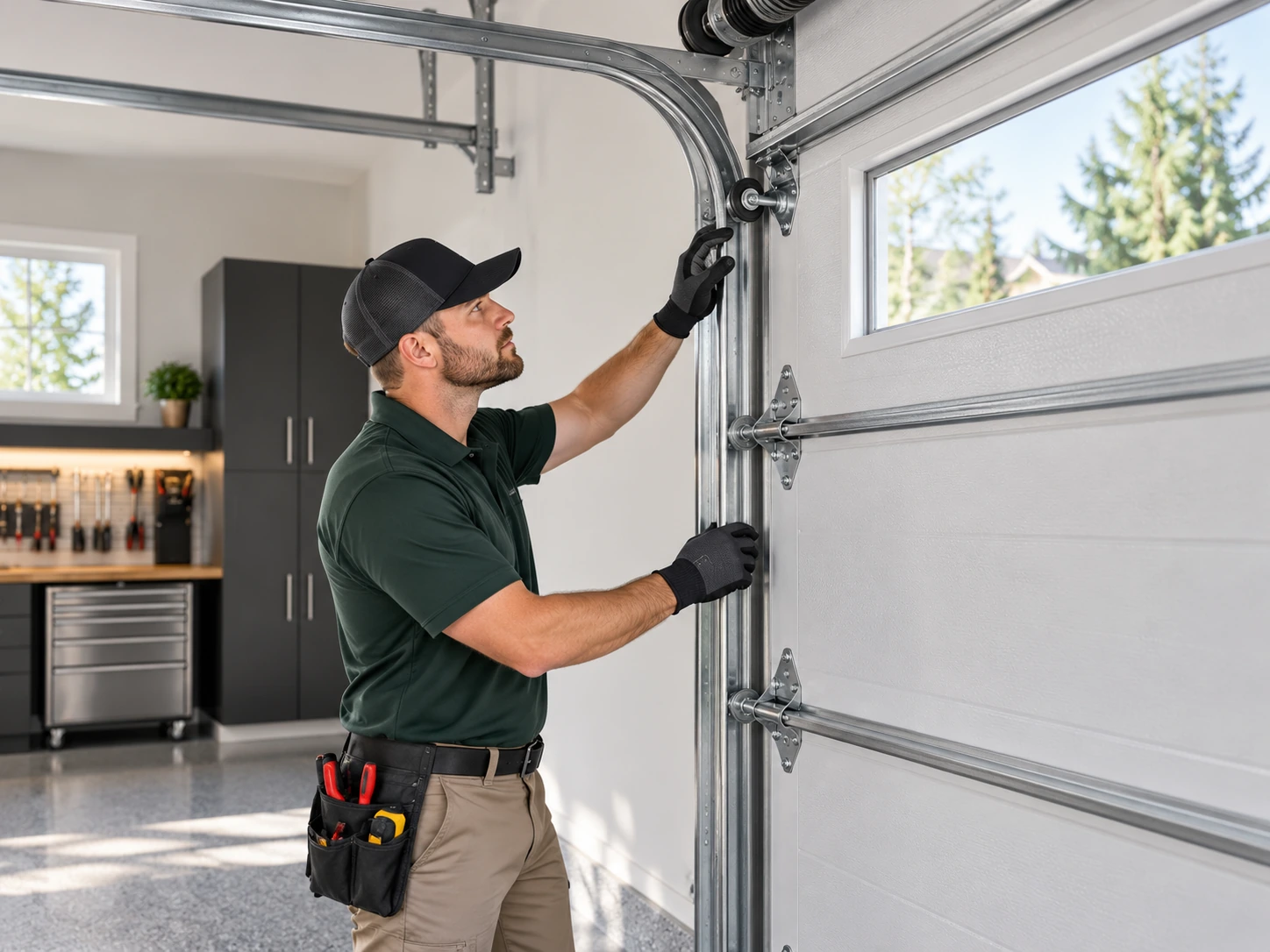 Technician Checking Garage Door Hardware