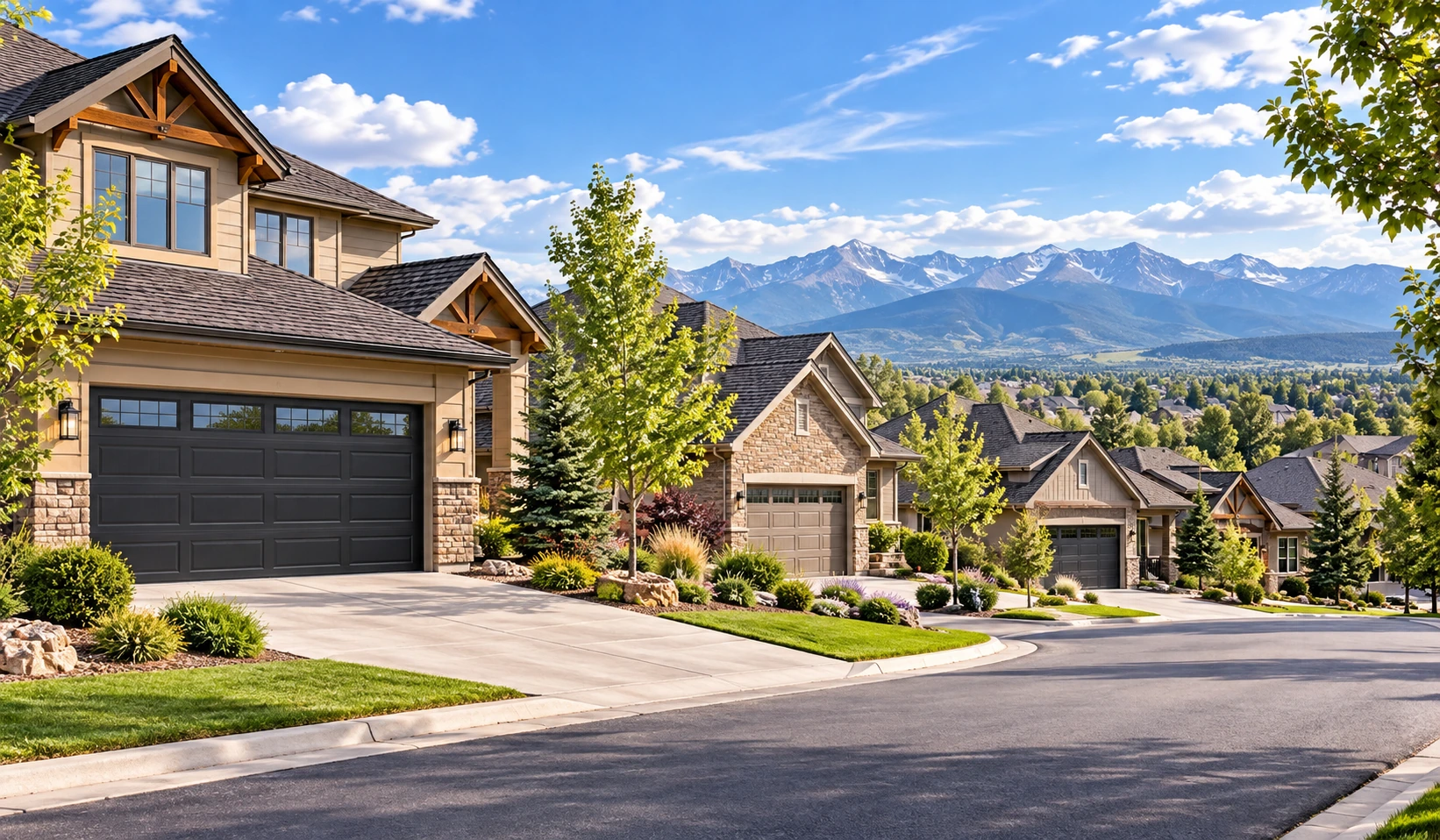 Highlands Ranch Neighborhood With Attractive Garage Door Homes