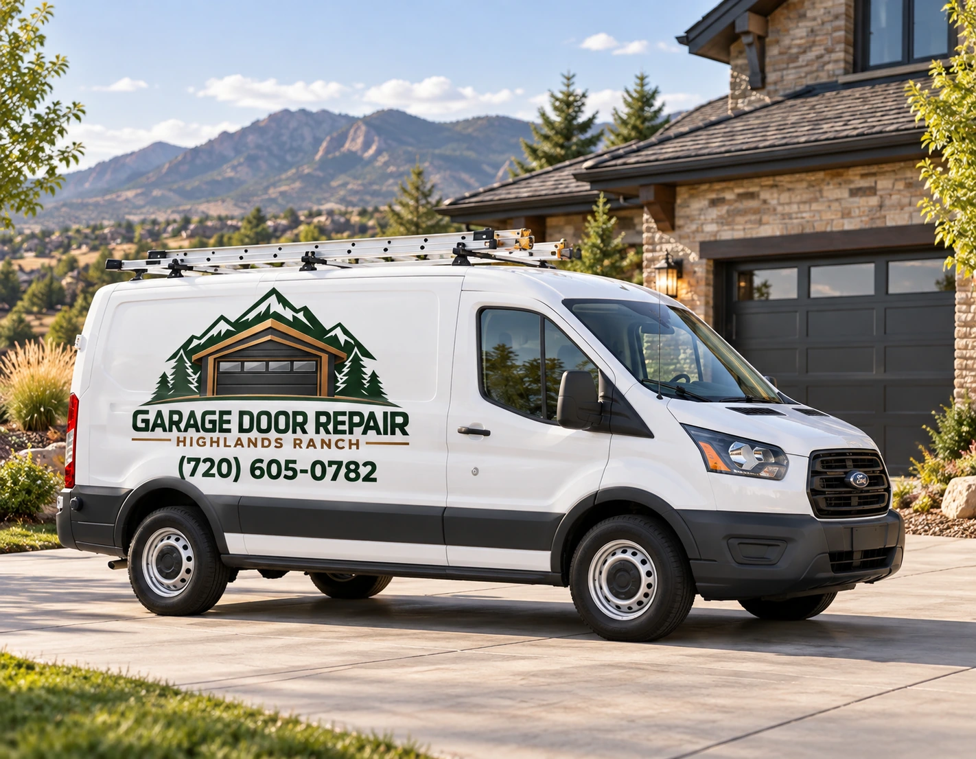 Garage Door Repair Highlands Ranch Service Van Parked At An Upscale Highlands Ranch Home
